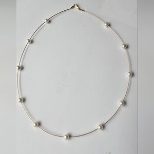 Genuine Pearl And 14k Gold Station Floating Pearl Necklace